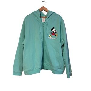 Walt Disney World Mickey Mouse Teal Zip Up Hoodie Retro Embroidered Size 1X New